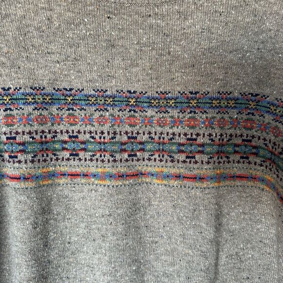J Crew Nordic Fair Isle Crewneck Sweater Men's XL Merino/Lambswool Blend Brown - Picture 2 of 9